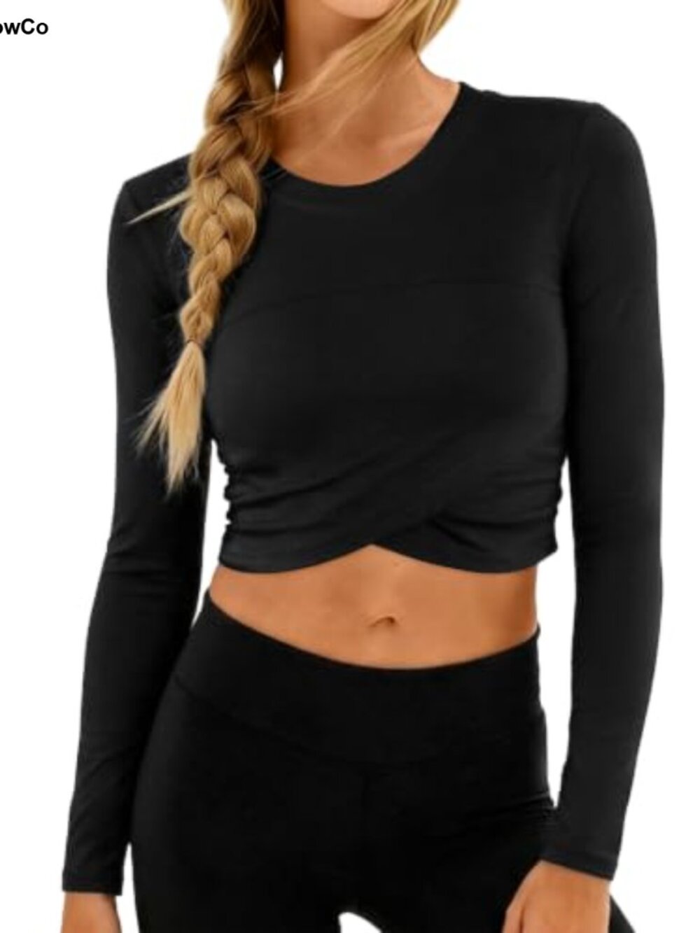 Women's Crop Workout Top Long Sleeve Criss Cross Fitted Crew Neck Gym Yoga Shirt